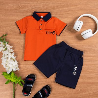 2-Piece Baby/Toddler Boy Polo T-Shirt and Shorts Set – Orange/Blue