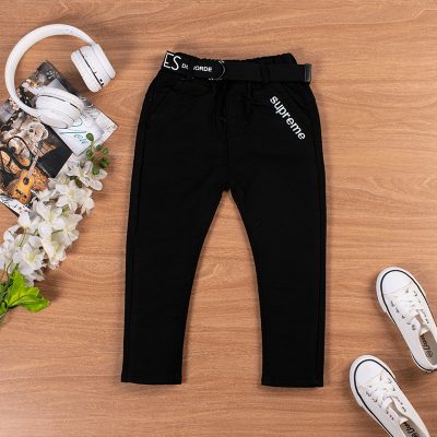 Kid Boy Solid Color Elasticized Cotton Casual Pants - Black