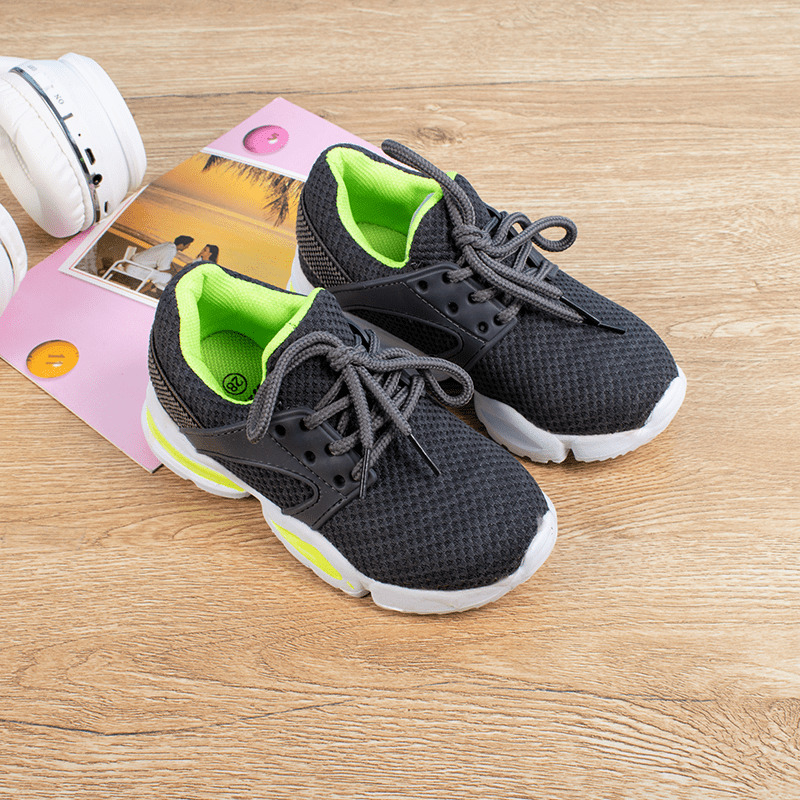 Toddler Boy/Girl Lace Up Casual Mesh Shoes - Grey/Yellow