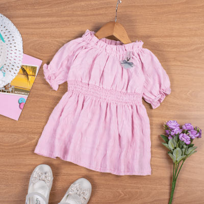Baby/Toddler Girl Ruffled Sleeve Splice Off Shoulder Dress - Pink