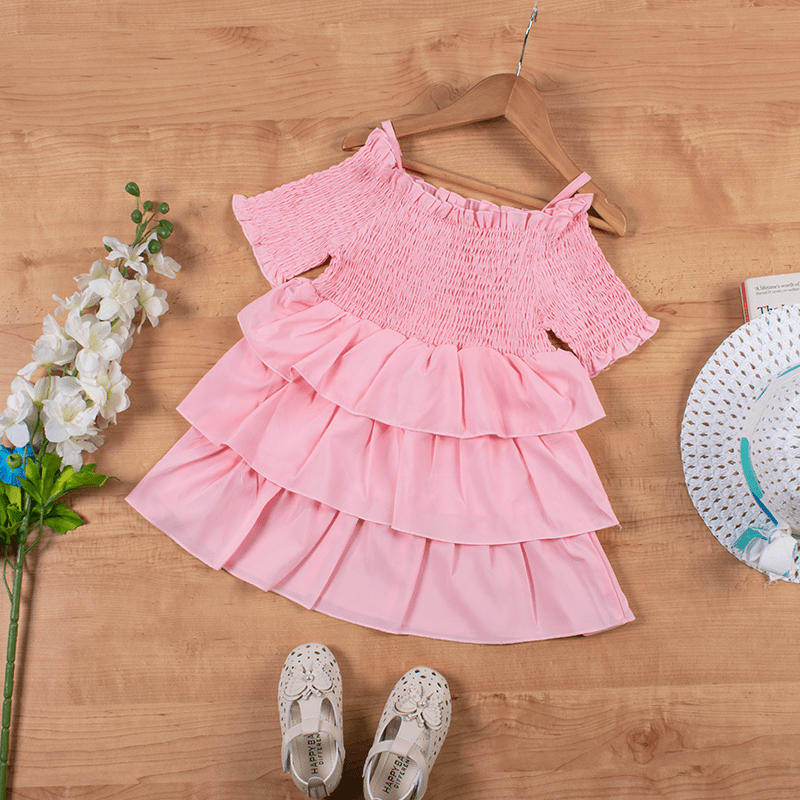 Baby/Toddler Girl Multi-Layer Short-Sleeve Strappy Dress - Pink