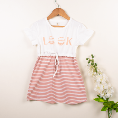 Baby/Toddler Girl LOOK Print Striped Short-Sleeve Dress - Pink
