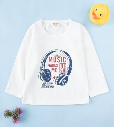 Baby/Toddler Letter Print Full Sleeves Tee - White
