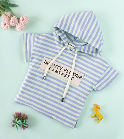Baby/Toddler Boy Casual Letter Print Striped Hooded Pullover Tee - Blue