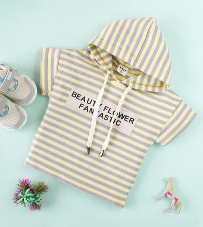 Baby/Toddler Boy Casual Letter Print Striped Hooded Pullover Tee - Yellow