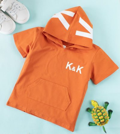 Baby/Toddler Boy K&K Print Hooded Tee - Orange