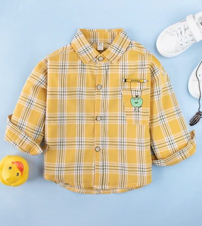 Casual Colorblock Plaid Loose Shirts for Kids - Yellow