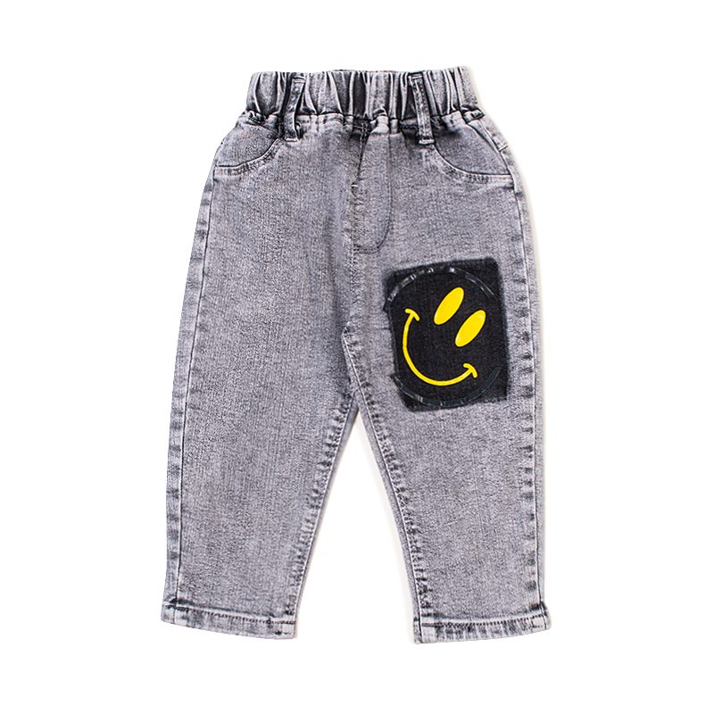 Baby/Toddler Boy Smiley Print Elasticized Denim Jeans Pant - Black