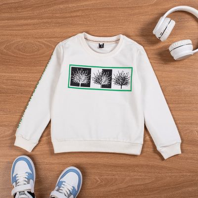 Kid Boy Tree Print Long-Sleeve Tee - White