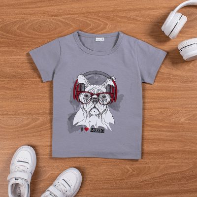 Baby Unisex Bulldog Print Short-Sleeve Tee - Grey