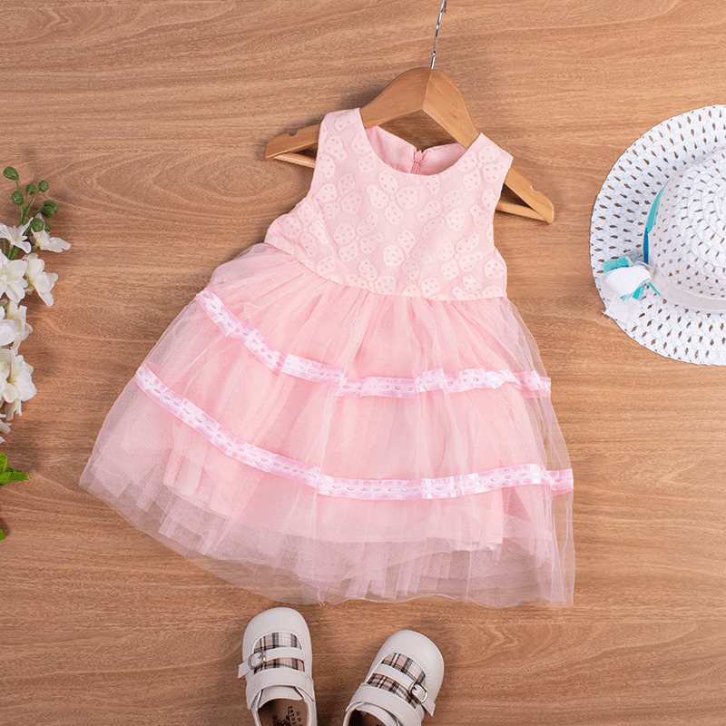 Baby/Toddler Girl Layered Mesh Design Sleeveless Elegant Dress - Pink