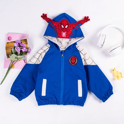 Baby/Toddler Boy Spiderman Print Hooded Outdoor Summer Windbreaker Jackets – Blue