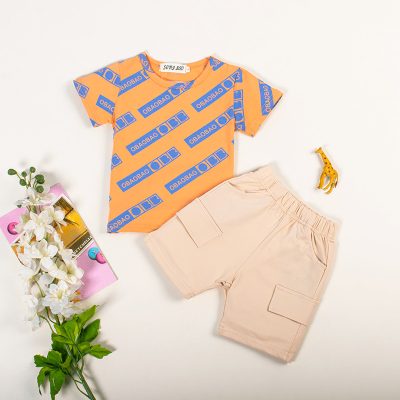 Baby/Toddler Boy Cool Letter Print Tee and Shorts Set - Orange