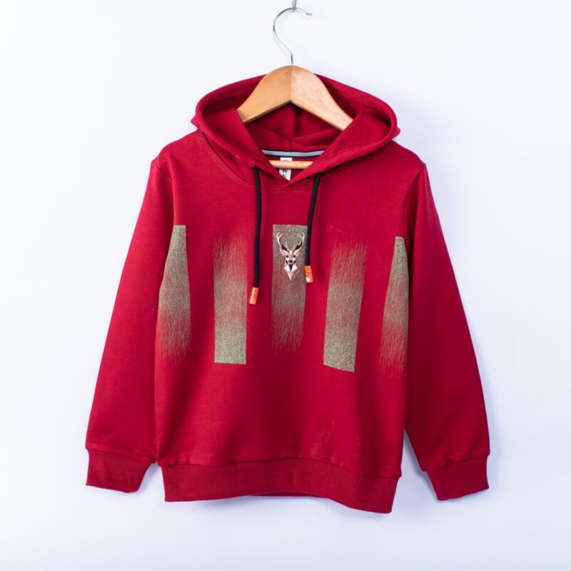 Toddler Boy Stag Print Hooded Long-Sleeve Summer Pullover - Maroon