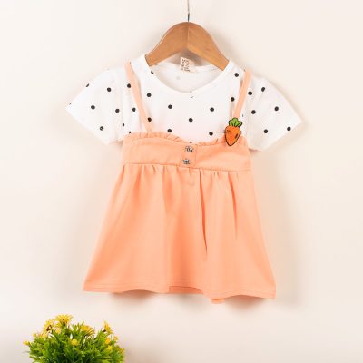 Baby/Toddler Girl Carrot Applique Short Sleeve Frock - Peach