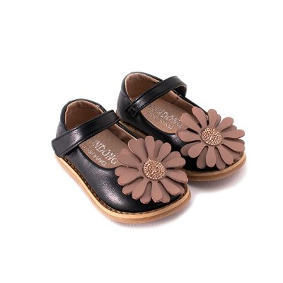 Baby Girl Floral Applique Elegant Flat Bellies - Black