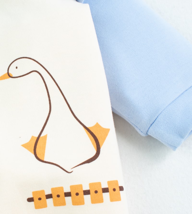 Alternative view of Newborn/Baby Goose Print Long-Sleeves Rompers - Light Blue
