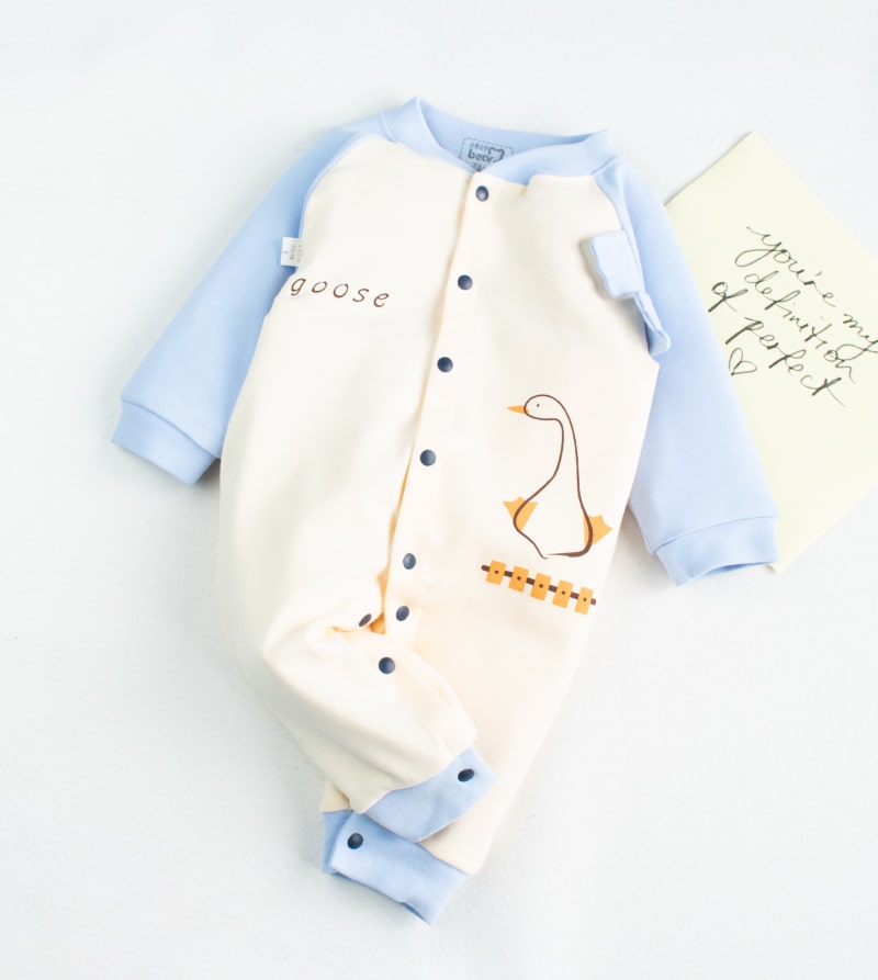 Newborn/Baby Goose Print Long-Sleeves Rompers - Light Blue
