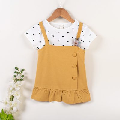 Baby/Toddler Girl Floral Applique Short Sleeve Frock - Harvest Gold