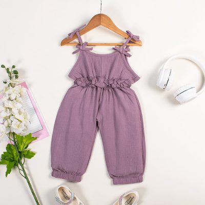 Toddler Girl Solid Sleeveless Strap Jumpsuit - Purple