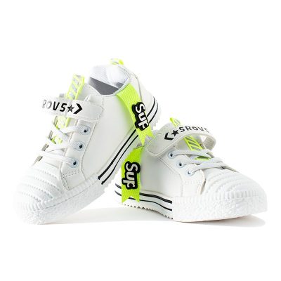 Kid Boy/Girl Velcro Closure SUP Print Casual Sneakers - White