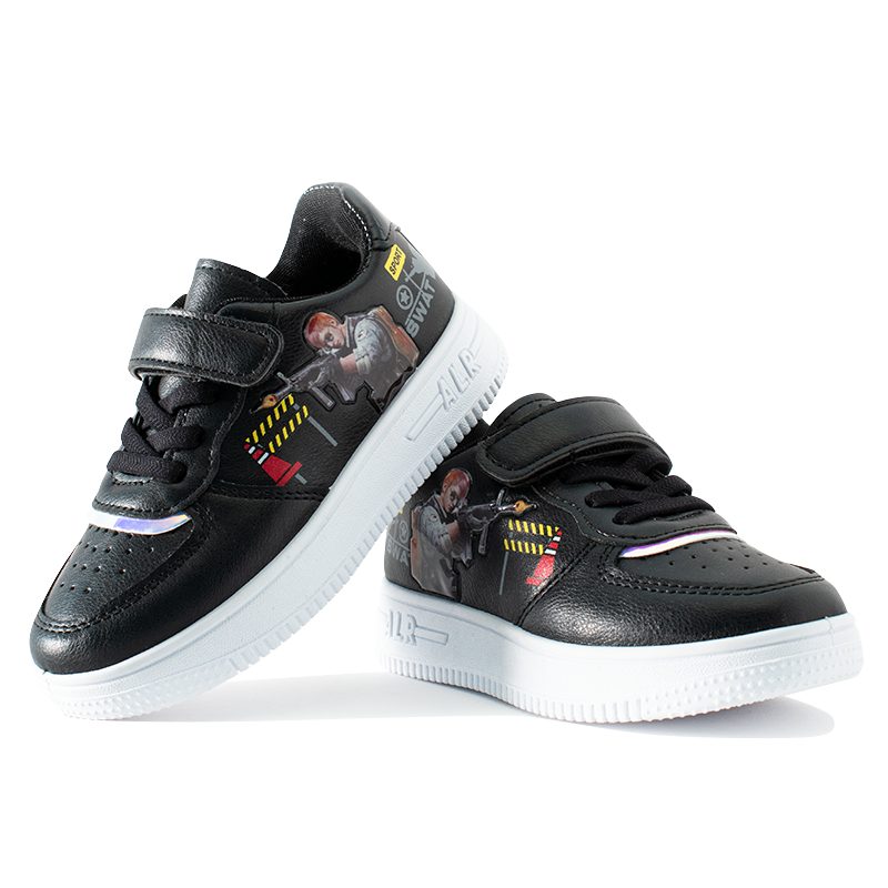 Kid Boy SWAT Print Velcro Closure Sneakers - Black