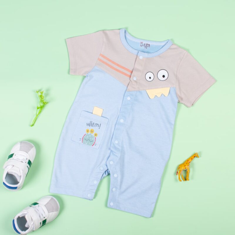 Baby/Toddler Wiggle Eye Printed Half Sleeves Rompers - Blue