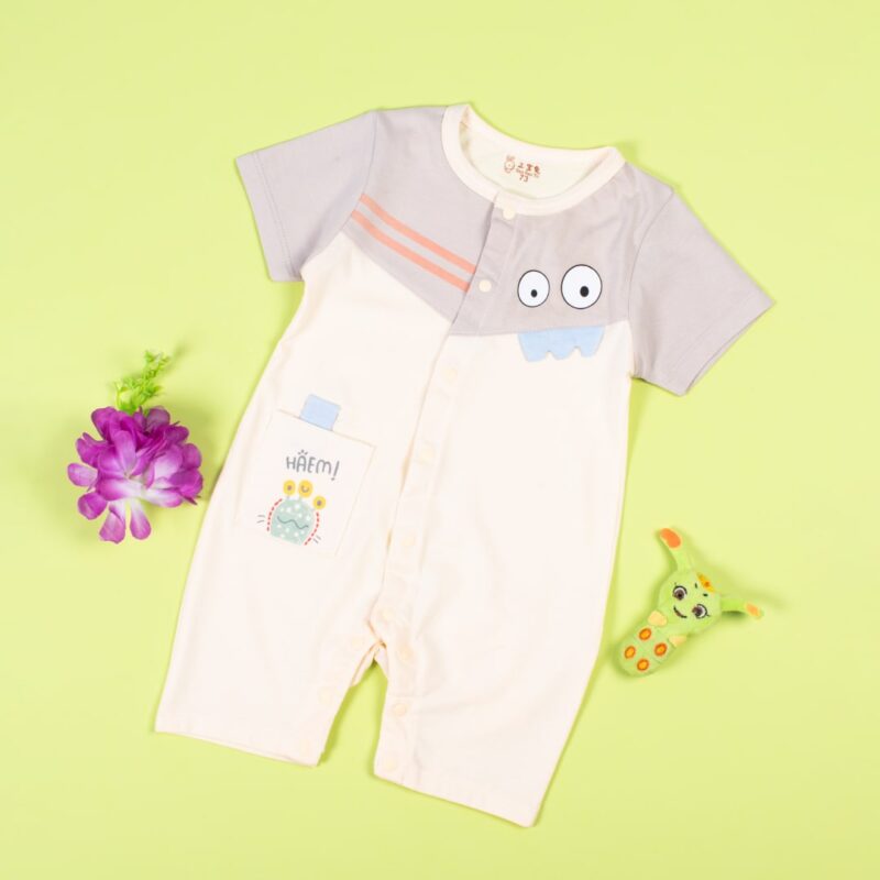Baby/Toddler Wiggle Eye Printed Half Sleeves Rompers - Cream