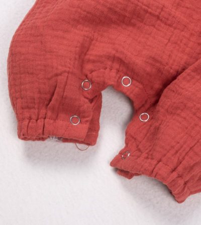Baby/Toddler Girl Solid Ruffle Flounce Flutter Sleeve Romper with head band - Brick - Image 3