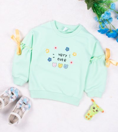 Toddler Girl Very Cute Print Solid Pullover Sweatshirt - Light Green