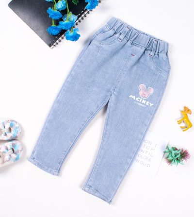 Toddler/Kid Girl Solid Mickey Print Jeans Pant - Blue