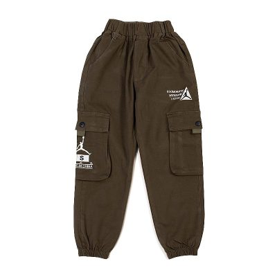 Kid Boy Pocket Design Cotton Cargo Pants - Dark Olive