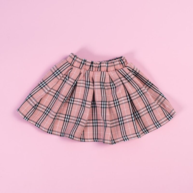 2-Piece Baby/Toddler Girl Short-Sleeve Tee and Mini Check Pleated Skirt Set - Light Pink - Image 3