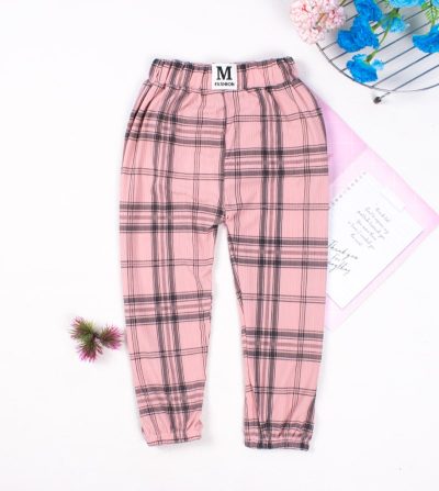 Toddler Girl Elastic Waist Relaxed Plaid Pants - Pink