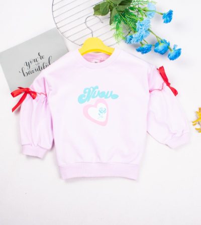 Toddler Girl Heart and Love Embroidered Solid Pullover Sweatshirt - Light Pink