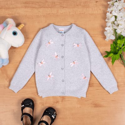 Baby/Toddler Girl Dragon Fly Embroidered Button Design Cardigan Sweater - White