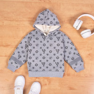Baby Boy/Girl Star Print Pullover Fleece Hoodie For Winter - Grey