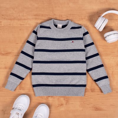 Baby/Toddler Boy Stripe Pattern Long-Sleeve Knitted Sweater - Grey