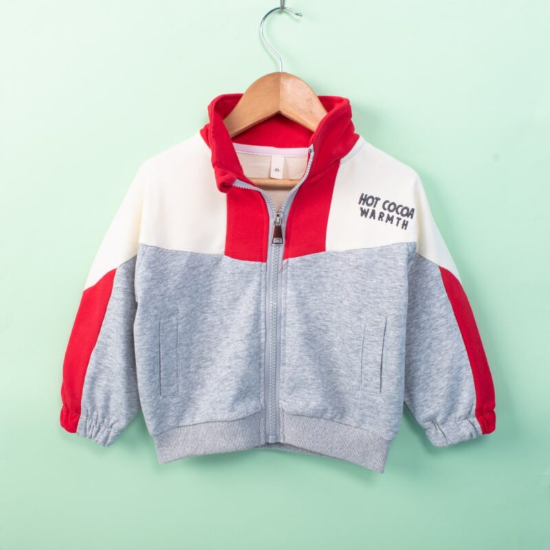 Baby/Toddler Hot Cocoa Warmth Print Front Zipper Sweatshirt For Summer - Red/Grey