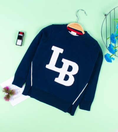 Toddler Boy LB Print Solid Warm Pullover Sweater - Navy Blue