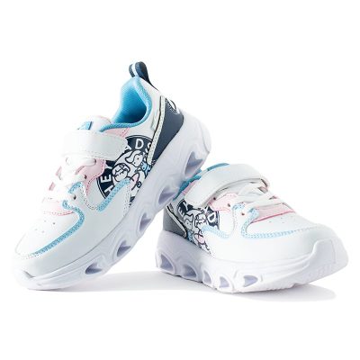 Kid Boy Velcro Closure LED Sneakers - White/Blue