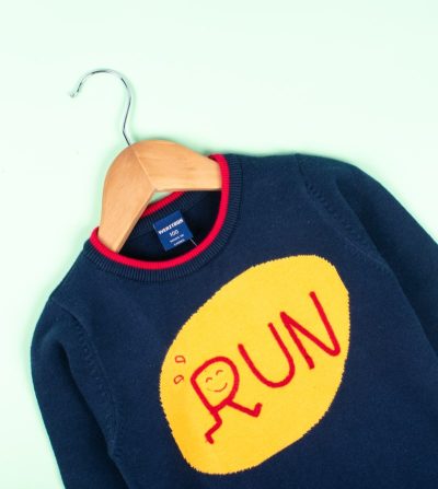 Alternative view of Toddler Boy Run Embroidered Solid Warm Pullover Sweater - Navy Blue