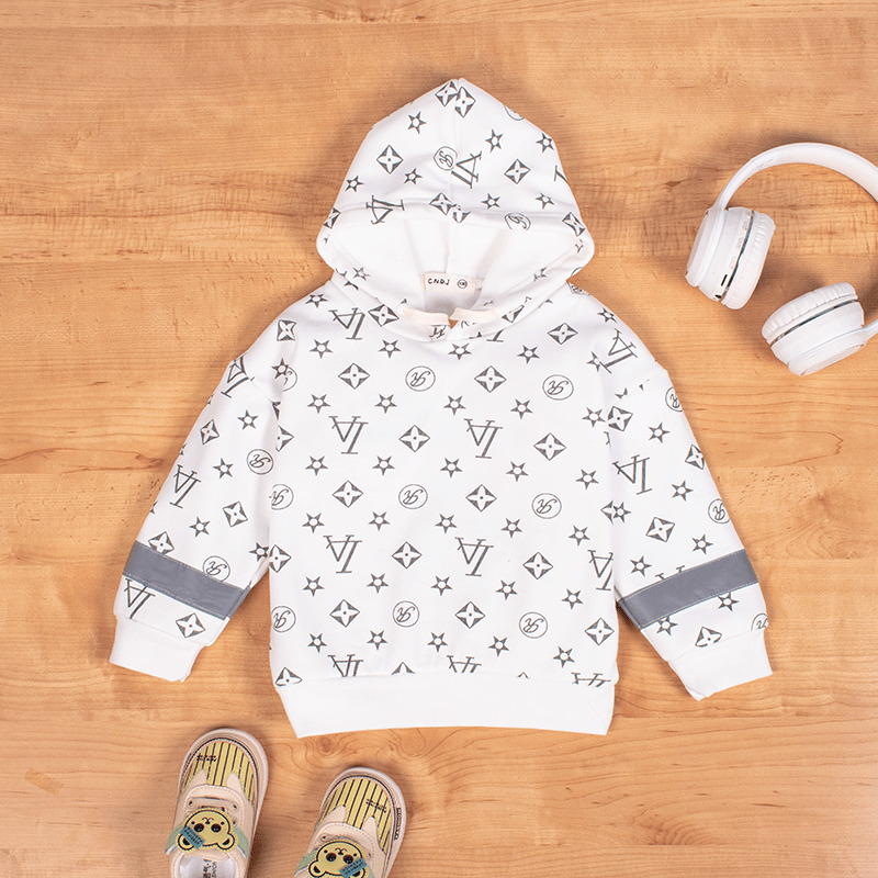 Baby Boy/Girl Star Print Pullover Fleece Hoodie For Winter - White