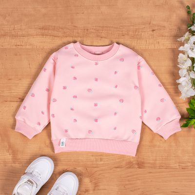 Baby/Toddler Girl Strawberry Print Fleece Pullover Sweatshirt - Pink