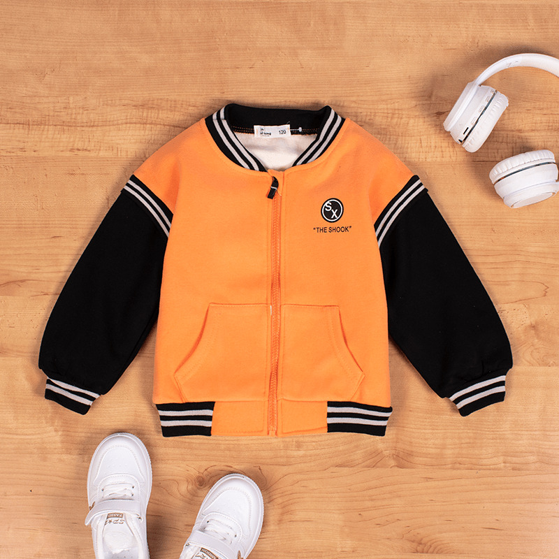 Baby/Toddler Boy Colorblock Front Zipper Bomber Jacket - Orange