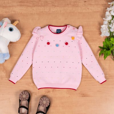 Baby/Toddler Girl Ruffled Sleeve Solid Knit Sweater - Light Pink