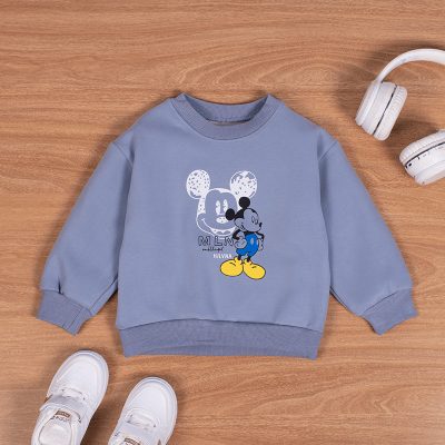 Baby Boy/Girl Mickey Print Fleece Lined Pullover Sweatshirt - Blue