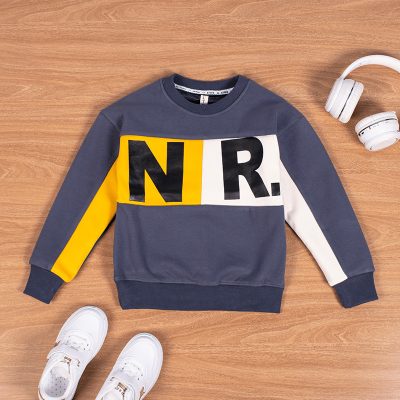 Kid Boy Letter Print Fleece Pullover Sweatshirt For Winter - Grey