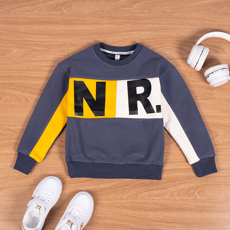 Kid Boy Letter Print Fleece Pullover Sweatshirt For Winter - Grey