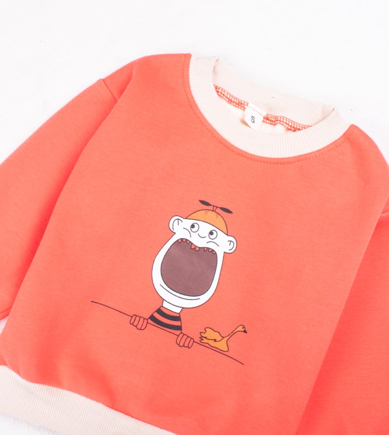 Alternative view of Baby/Toddler Cartoon Print Full Sleeve Pullover Sweatshirt - Pink Orange
